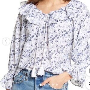 Cleobella Blue and White Floral Blouse
